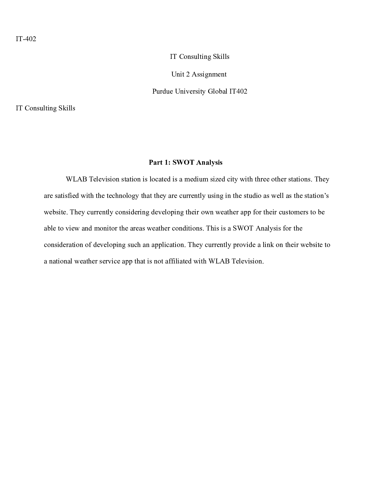 Preview image for IT402 Unit 2 Assignment .docx    IT-402  IT Consulting Skills   Unit 2 Assignment  Purdue